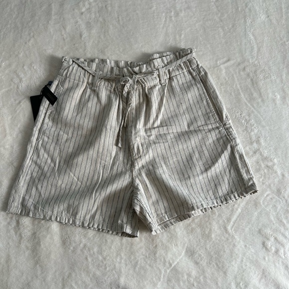 rag & bone Pants - rag & bone Women's High Waist Beige Pinstripe Shorts